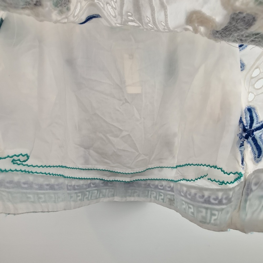 Maeve Anthropologie White Skirt 8 Ocean Animal Nautical Embroidered Bead Eyelet - Picture 6 of 11